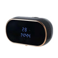Black rose gold automatic intelligent foam soap dispenser with a black digital clock featuring rose gold trim and blue led display