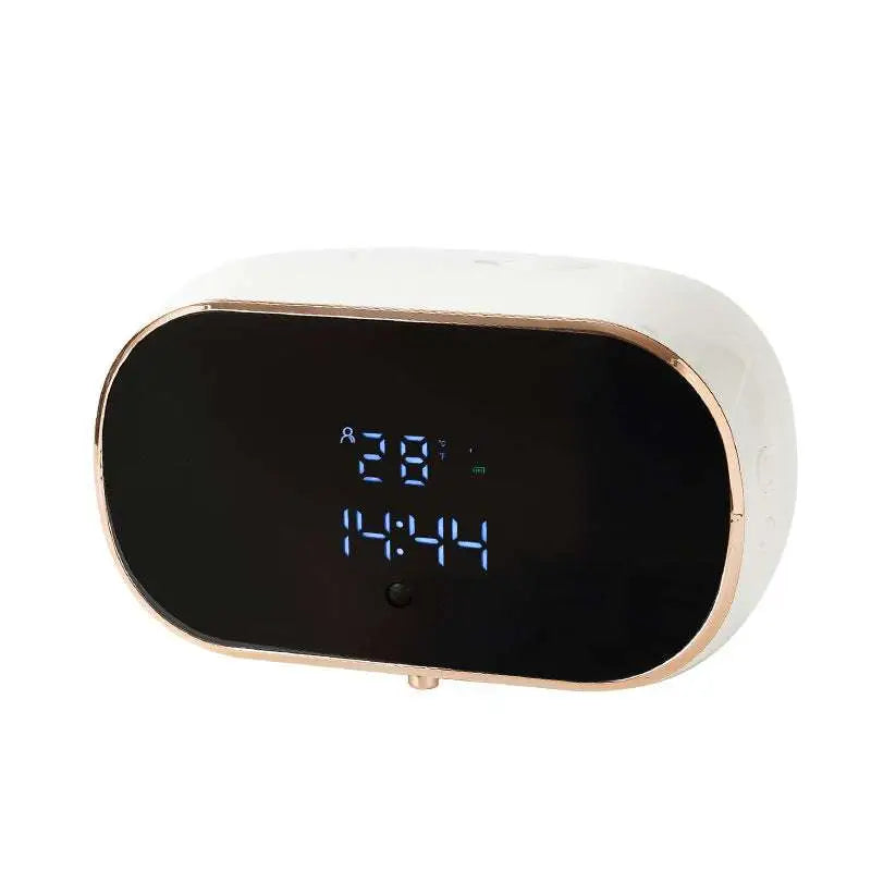 White and rose gold digital alarm clock with sleek design on black rose gold automatic intelligent foam soap dispenser