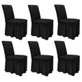 Black ruched dining chair covers set of 6 with gathered stretch fabric and flowing skirt for dining room use