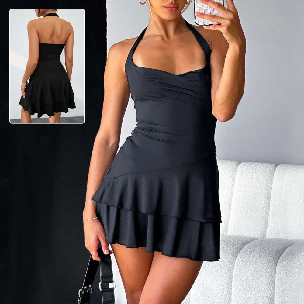 Black ruffle dress sleeveless backless with tiered ruffle skirt ideal for fashion sleeveless backless occasions