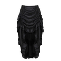 Black satin high waisted court irregular skirt with ruched layered tiers and a skirt character uniform design