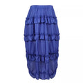 A vibrant royal blue tiered skirt with ruffled layers made of lightweight fabric featured as a court irregular skirt