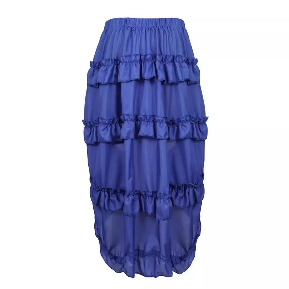 A vibrant royal blue tiered skirt with ruffled layers made of lightweight fabric featured as a court irregular skirt
