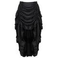 Black satin high waisted court irregular skirt with ruched layered tiers and a skirt character uniform design