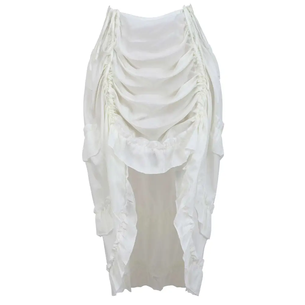 A flowing white satin skirt with ruched detailing and draped fabric for skirt character uniform court irregular skirt
