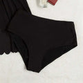 Black scalloped plus size bottoms two piece set featuring high-waisted seamless fabric with scalloped edges
