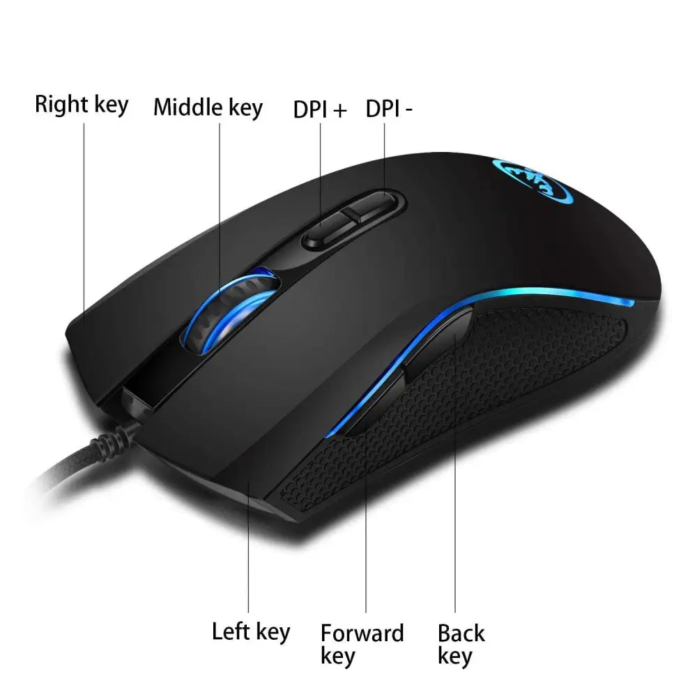 Black scorpion rgb luminous gaming mouse with black finish, blue led lighting, and textured grip surface for precision