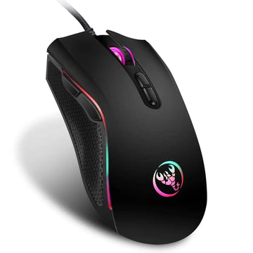 Black scorpion rgb luminous gaming mouse with textured grip and rgb lighting for precise control and comfort