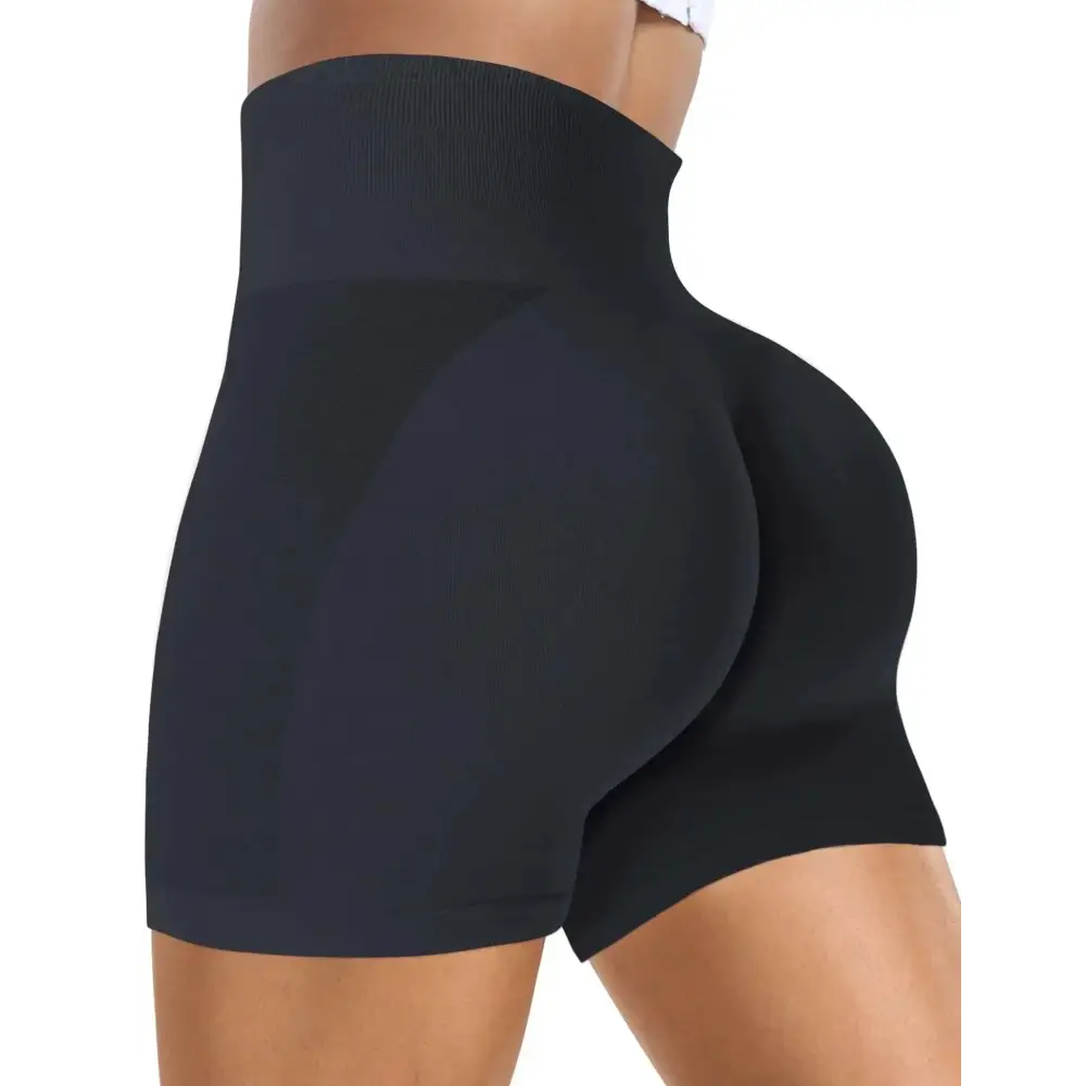 Black high-waisted scrunch butt shorts with smooth scrunch seam design for women butt workout shorts