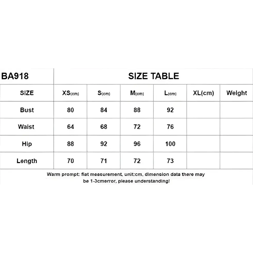 Size chart for black sequined elegant one-shoulder mini dress ba918 with measurements in centimeters and weight details