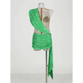 Vibrant emerald green sequined mini dress with draped asymmetrical one-shoulder design for elegant occasions