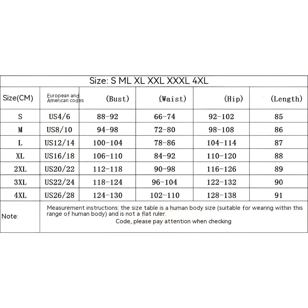 Size chart in centimeters for black sequined v neck banquet ball party dress from size S to 4XL with EU and US codes