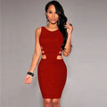 Red form-fitting sleeveless sexy bodycon dress with side cut-out details and ribbed texture for women black sexy styles