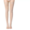 Beige sheer full-length therapy varicose vein stockings with smooth seamless design and reinforced elastic top bands