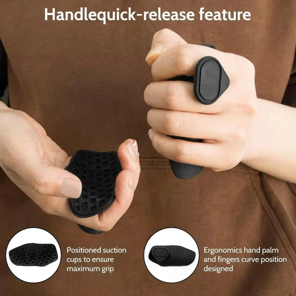 Black silicone golf grip strengthener with ergonomic handle grips and textured suction cups for secure grip