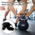 Black silicone palm protectors for kettlebell grip as part of a black silicone golf grip strengthener spring device