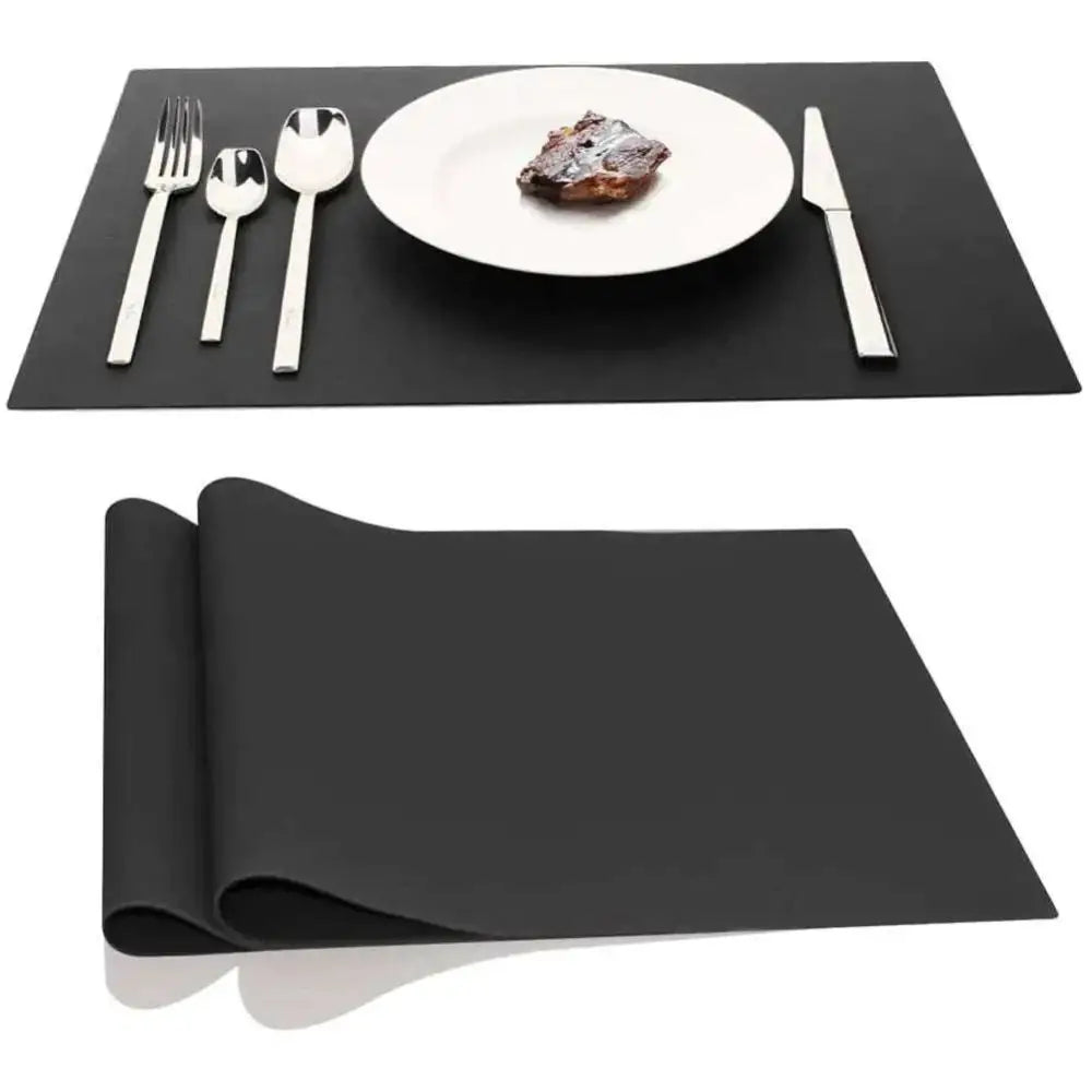 Black silicone placemat heat resistant table mat with a smooth matte finish in a 2 pack set