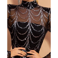 Black silver sequin mermaid women maxi dress featuring intricate silver sequin wave patterns on sheer mesh and solid fabric