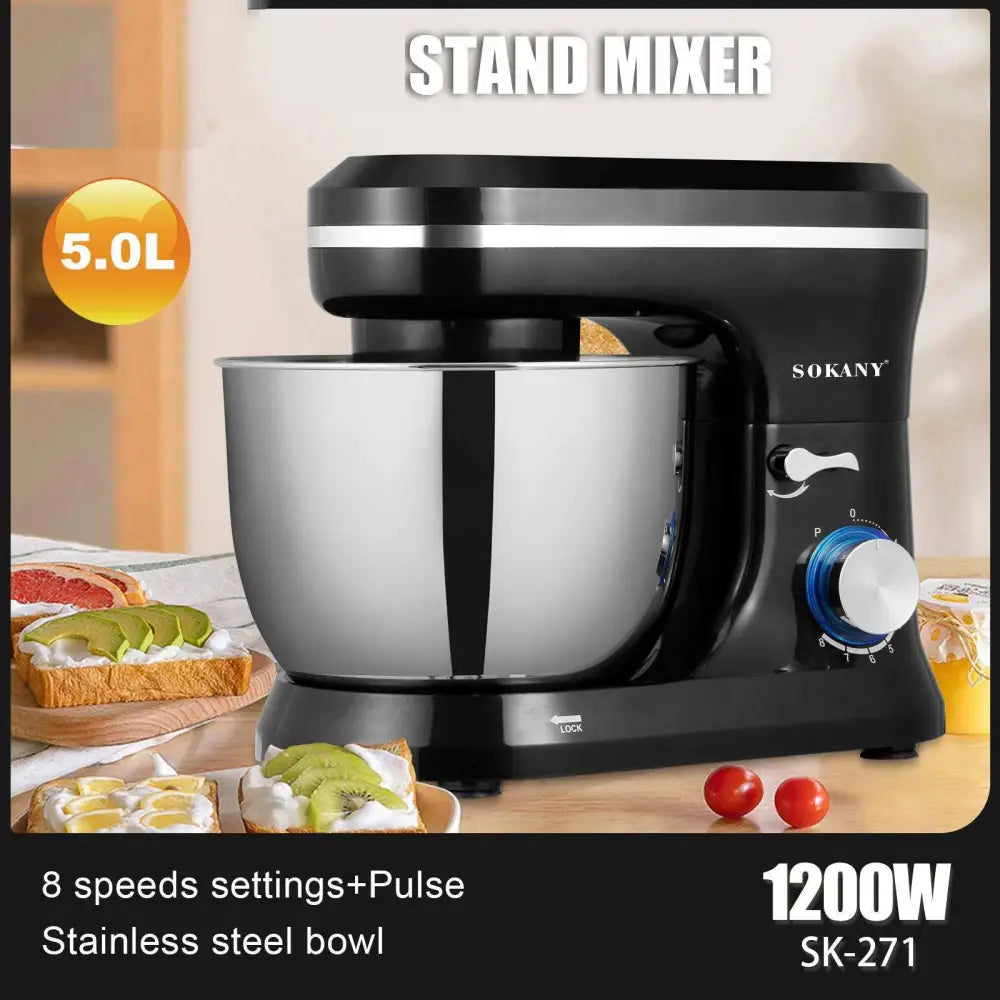 Black stand mixer sokany model sk-271 with silver stainless steel bowl ideal for cream blender and egg beater tasks
