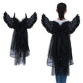 Black star feathered black angel wings halloween performance costume with sequined edges and layered tulle fabric