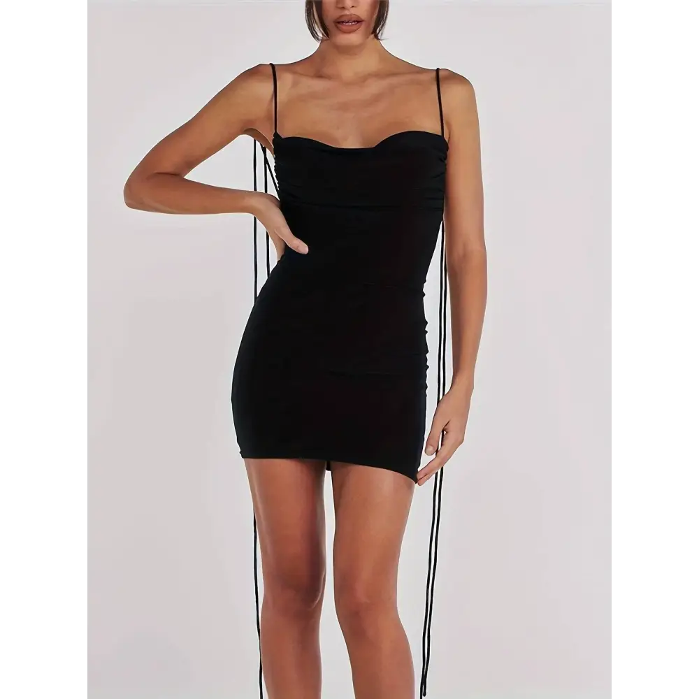 Black strapless mini dress with side ties in luxury women’s fashion perfect for elegant evening wear