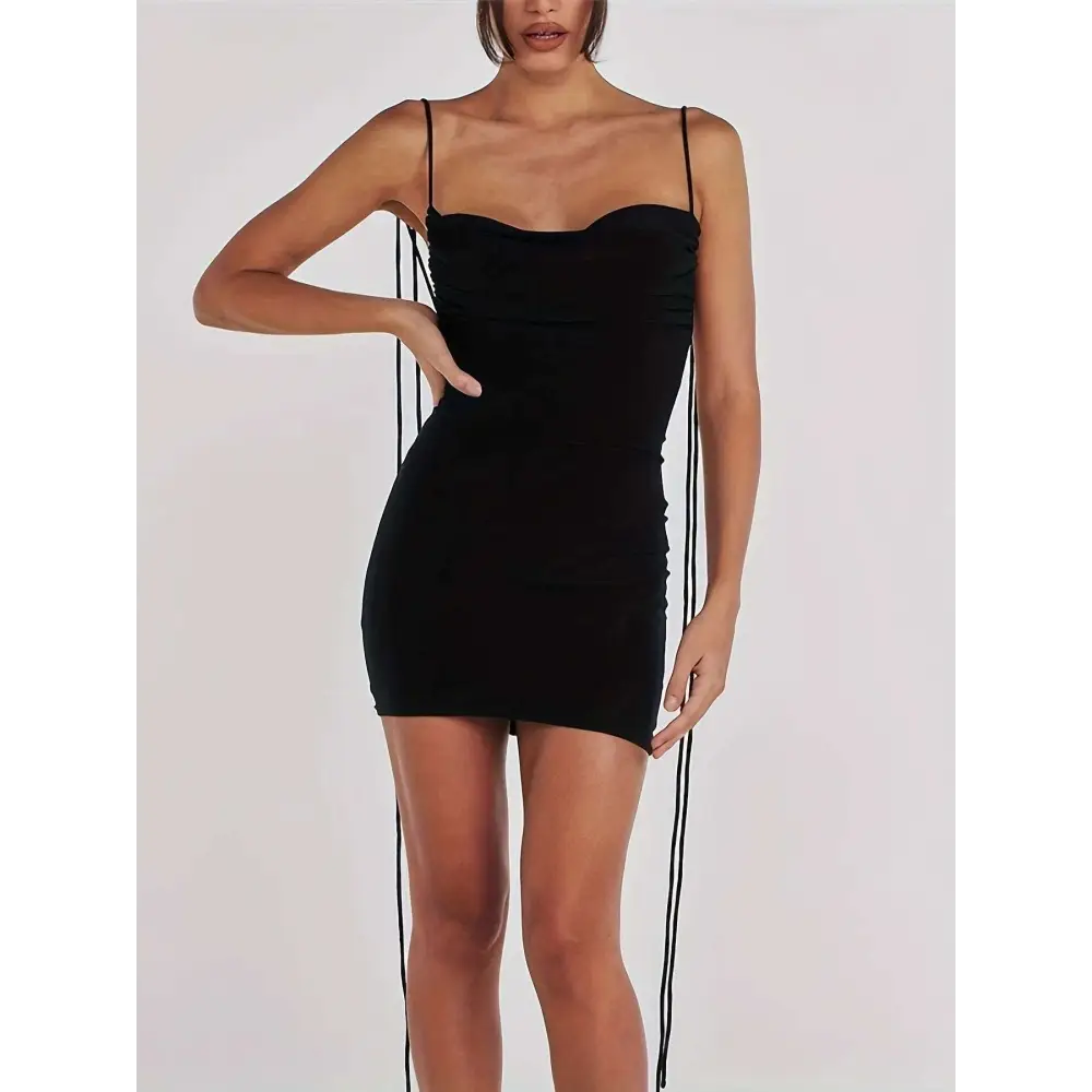 Black strapless mini dress luxury women’s fashion with ruched bodice and side tie details for elegant occasions