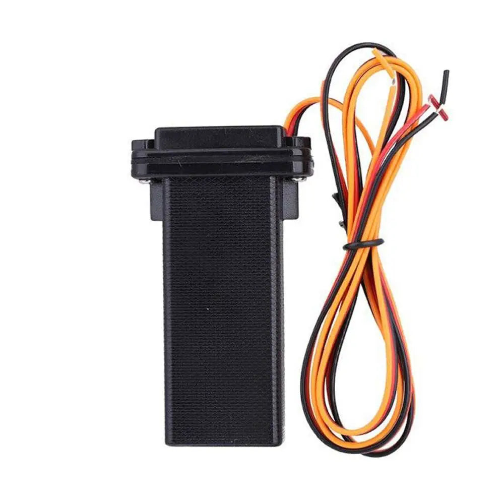 Black rectangular vehicle tracking gps locator with orange and black wiring for vehicle tracking applications