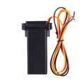 Black vehicle tracking gps locator with textured surface and orange black red wiring for vehicle tracking applications