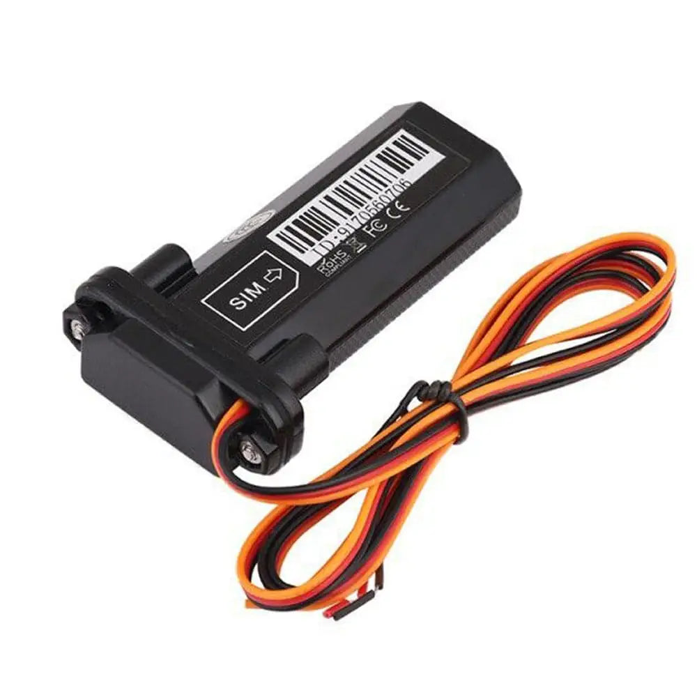 Black rectangular vehicle tracking gps locator with orange and black wiring for vehicle tracking applications