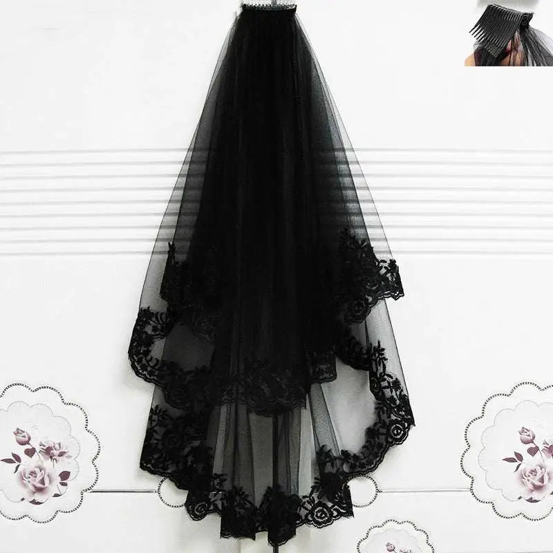 Black Veil Short Lace Headdress Spiritual Love Wedding Clothes Party Photo Veil Veil Button Full Cup Plus Size Bra Without Wi Royalessencelux