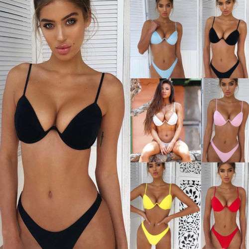 black velvet triangle bikini set with thong and thin straps featured in high waist swimwear trends for 2026