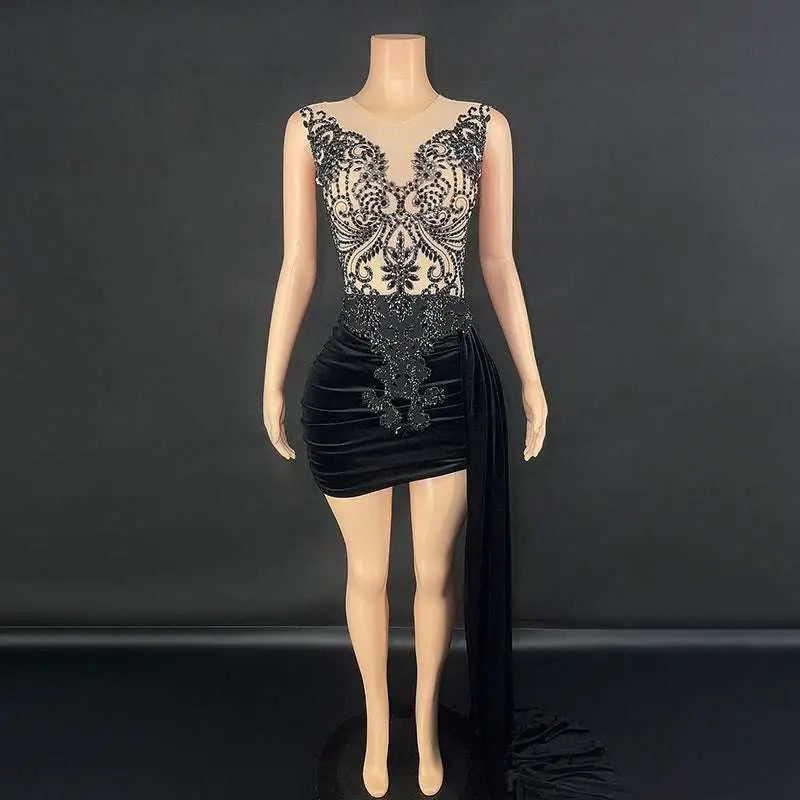 Summer Luxury Evening Dress Female Singer Stage Costume Senior Dress Side Trailing Skirt Button Full Cup Plus Size Bra Without Wi Royalessencelux