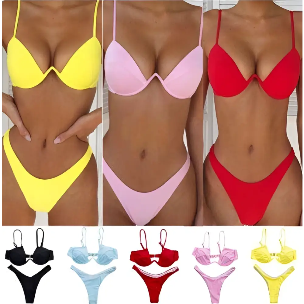 Black velvet summer bikini women swimsuit with thin straps in a velvet summer bikini bra and thong set