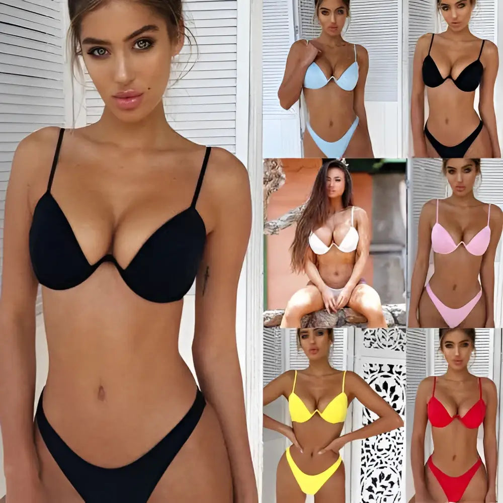 Black velvet summer bikini women swimsuit with thin straps in a velvet summer bikini bra and thong set