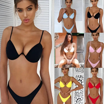 Black velvet summer bikini women swimsuit with thin straps in a velvet summer bikini bra and thong set