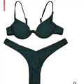 Dark green velvet summer bikini two-piece set with thin straps and minimalist design for swimwear summer bikini use