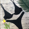 Black velvet summer bikini women swimsuit with black triangle top, thin straps, and silver clasp swimwear summer bikini