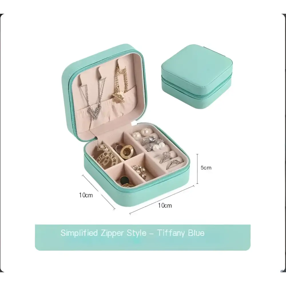 Tiffany blue zipper jewelry box with soft compartments and compact design for black wall mounted portable women makeup bag