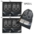 Black wall mounted portable women makeup bag with black shoe storage bags featuring white sneaker outlines and transparent sections