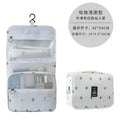 Black wall mounted portable women makeup bag with white cactus pattern transparent mesh compartments and hanging hook