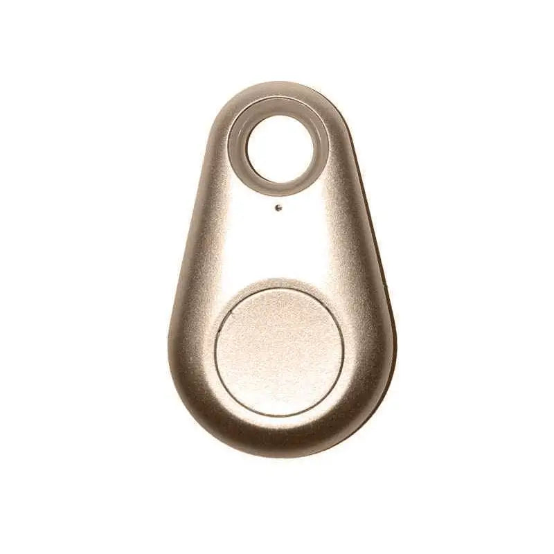 A sleek metallic gold black water drop anti lost object finder bluetooth tracker with a smooth teardrop shape