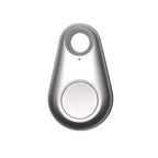 Silver metallic bluetooth lost object finder with teardrop shape and attachment hole for black water drop anti lost object use