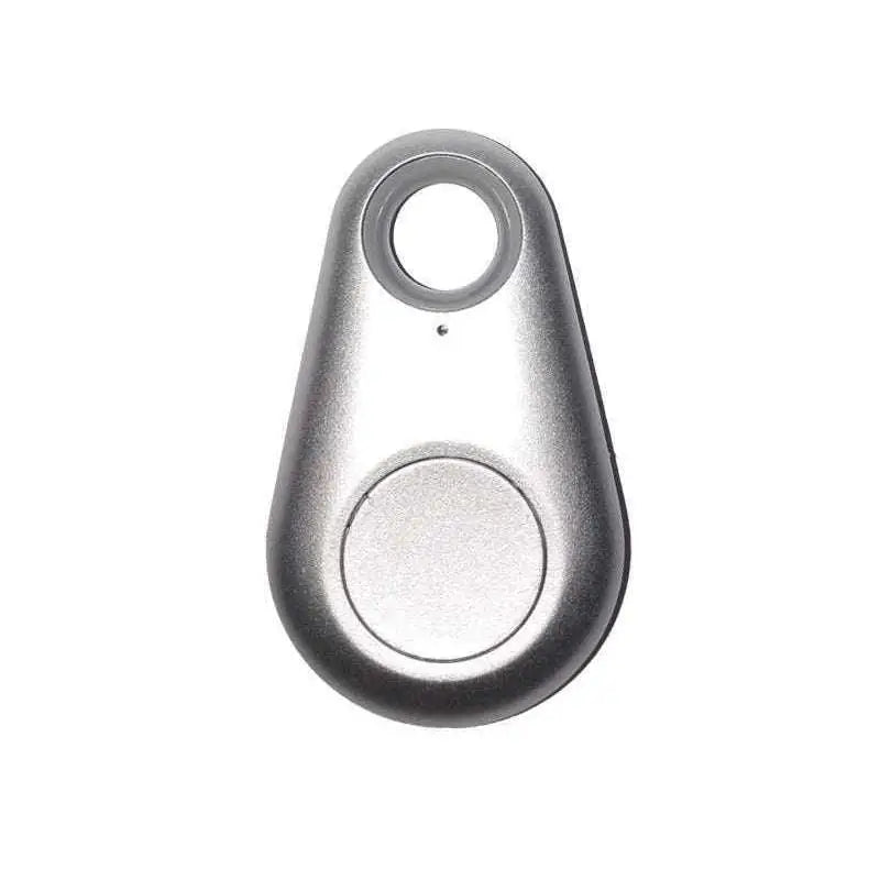 Silver metallic bluetooth lost object finder with teardrop shape and attachment hole for black water drop anti lost object use