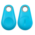 Bright blue silicone black water drop anti lost object finder with gray rubberized ring and circular front button