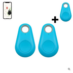 Bright blue sleek plastic black water drop anti lost object finder bluetooth tracker with circular button and gray ring
