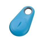 Blue plastic bluetooth lost object finder with circular hole and button in black water drop anti lost object device