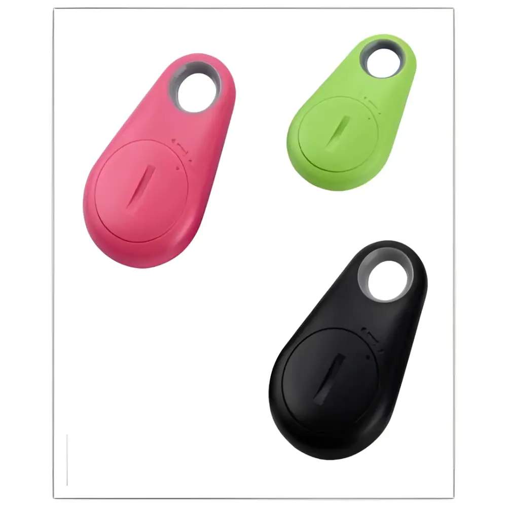 Pink green and black silicone keychain lost object finder with circular button for anti lost object black water drop design