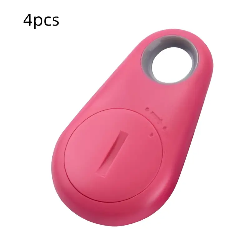 Pink plastic black water drop anti lost object finder bluetooth tracker with circular hole and front button