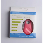 Pink oval-shaped self-portrait anti lost object finder in white and blue packaging for black water drop use-case