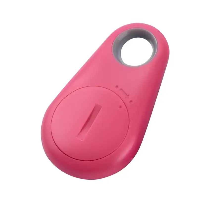 Pink plastic black water drop anti lost object finder with circular cutout and button for lost object finder use